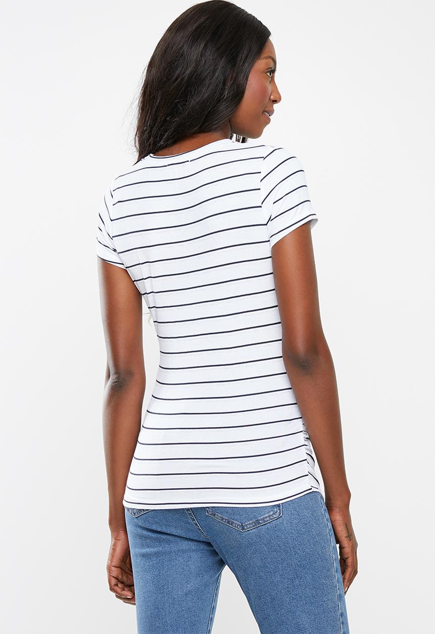 Cotton On - Maternity wrap front short sleeve top - black & white