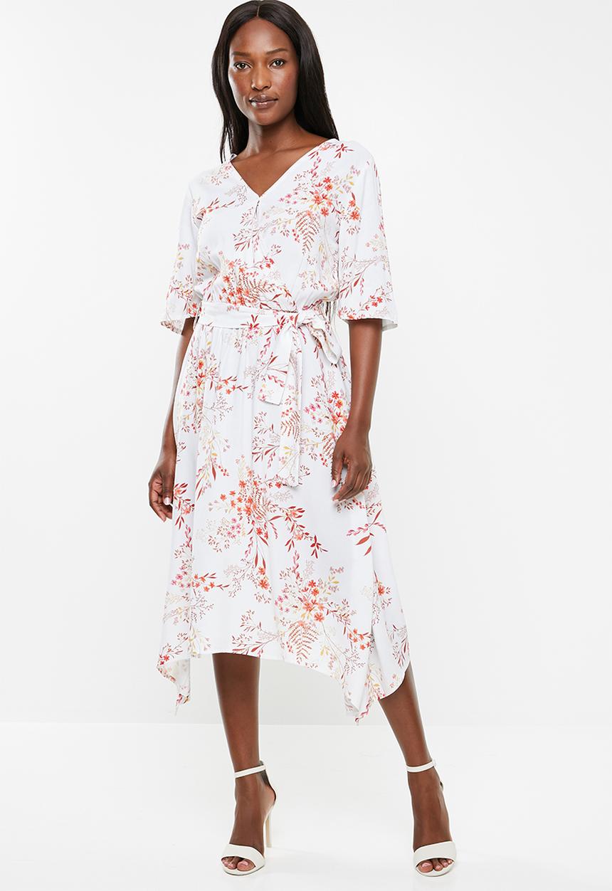edit - Belted fit and flare dress - multi