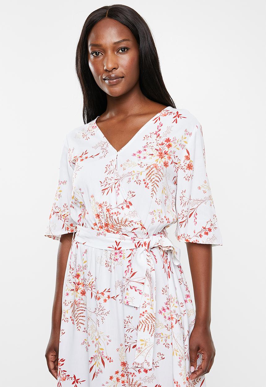 edit - Belted fit and flare dress - multi