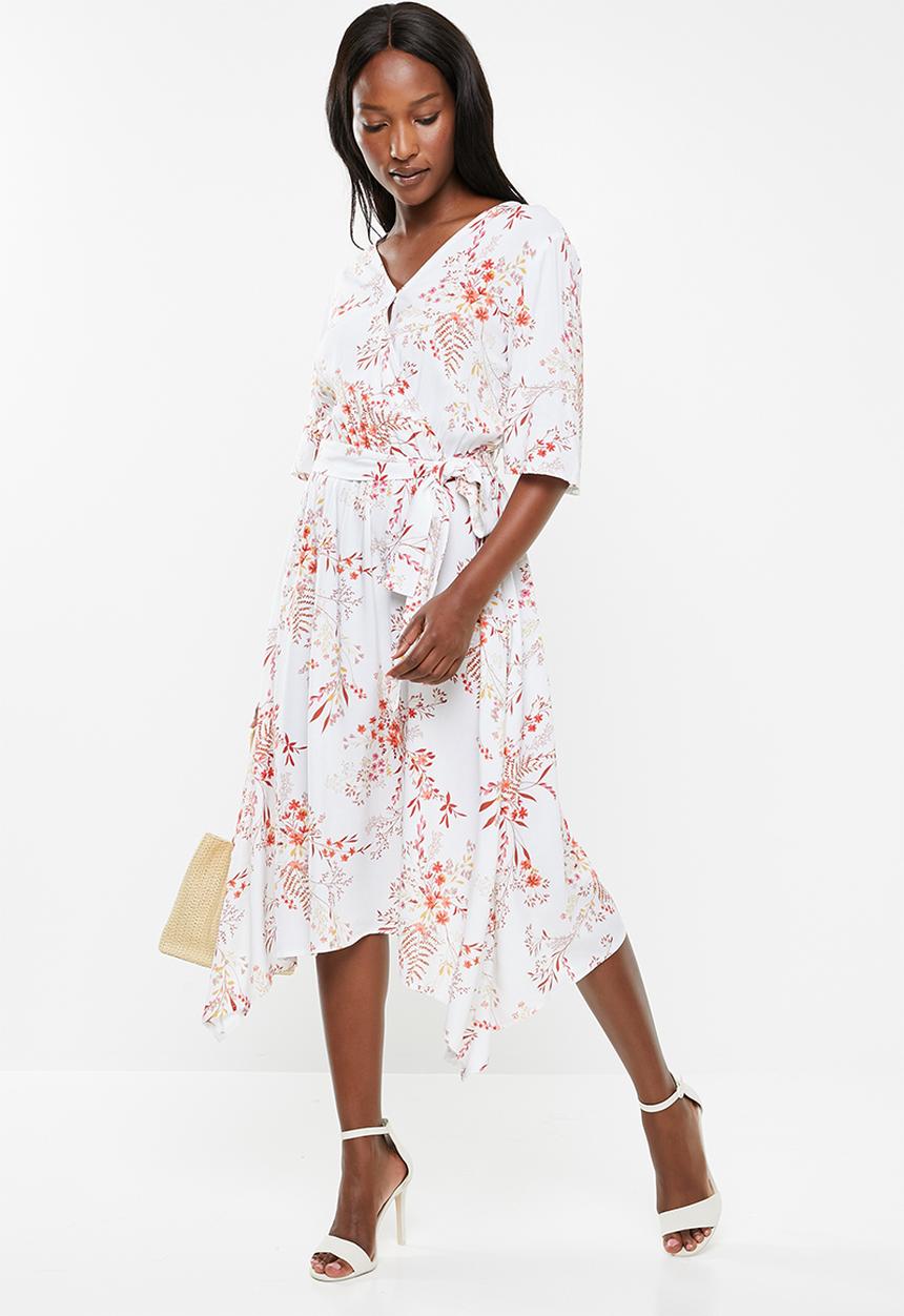 edit - Belted fit and flare dress - multi