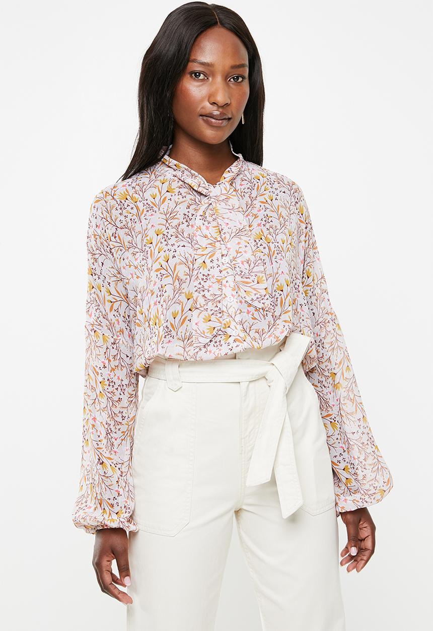 edit - Peasant blouse with neck tie - multi