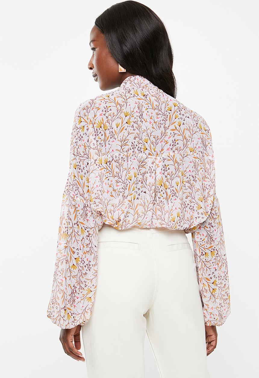 edit - Peasant blouse with neck tie - multi