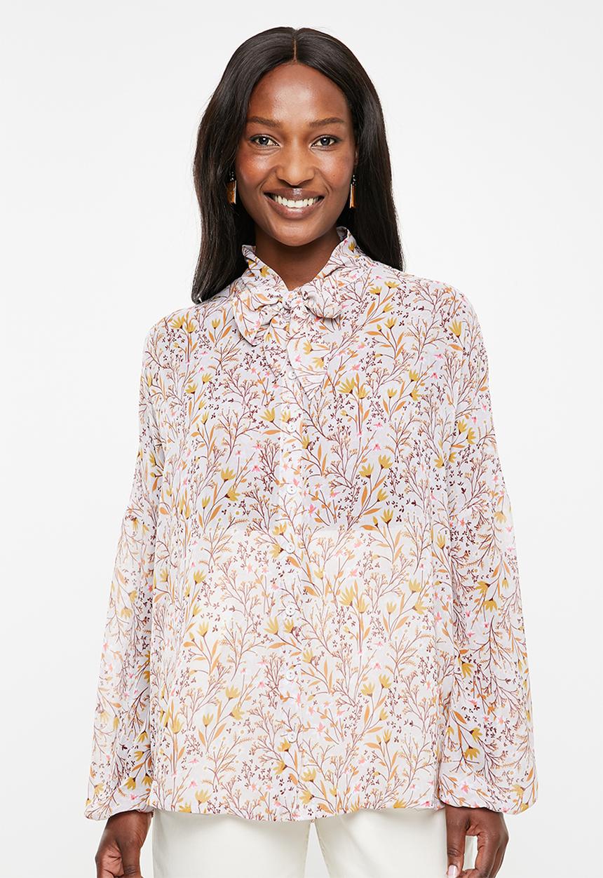 edit - Peasant blouse with neck tie - multi