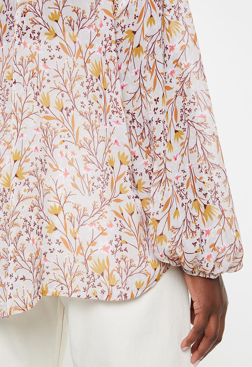 edit - Peasant blouse with neck tie - multi