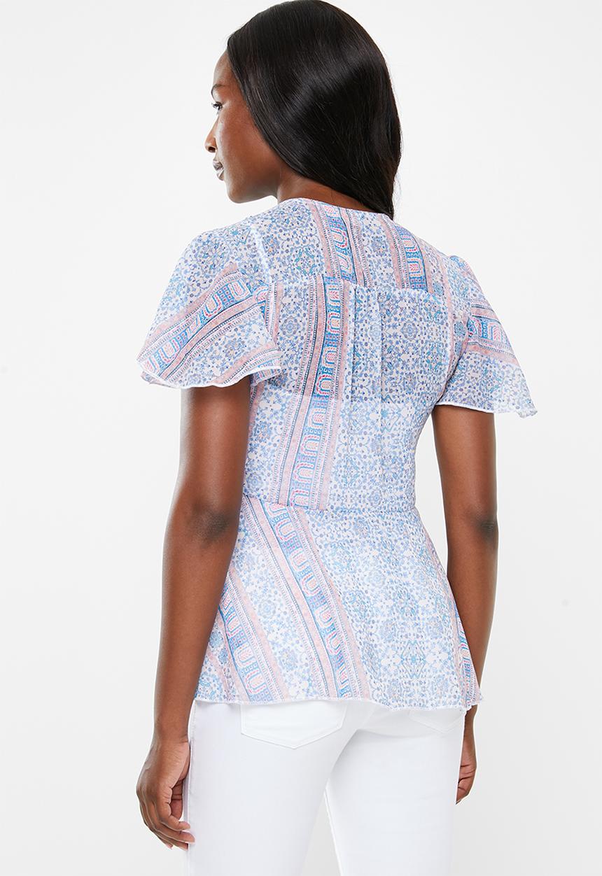 edit - Flutter sleeve button down blouse - multi