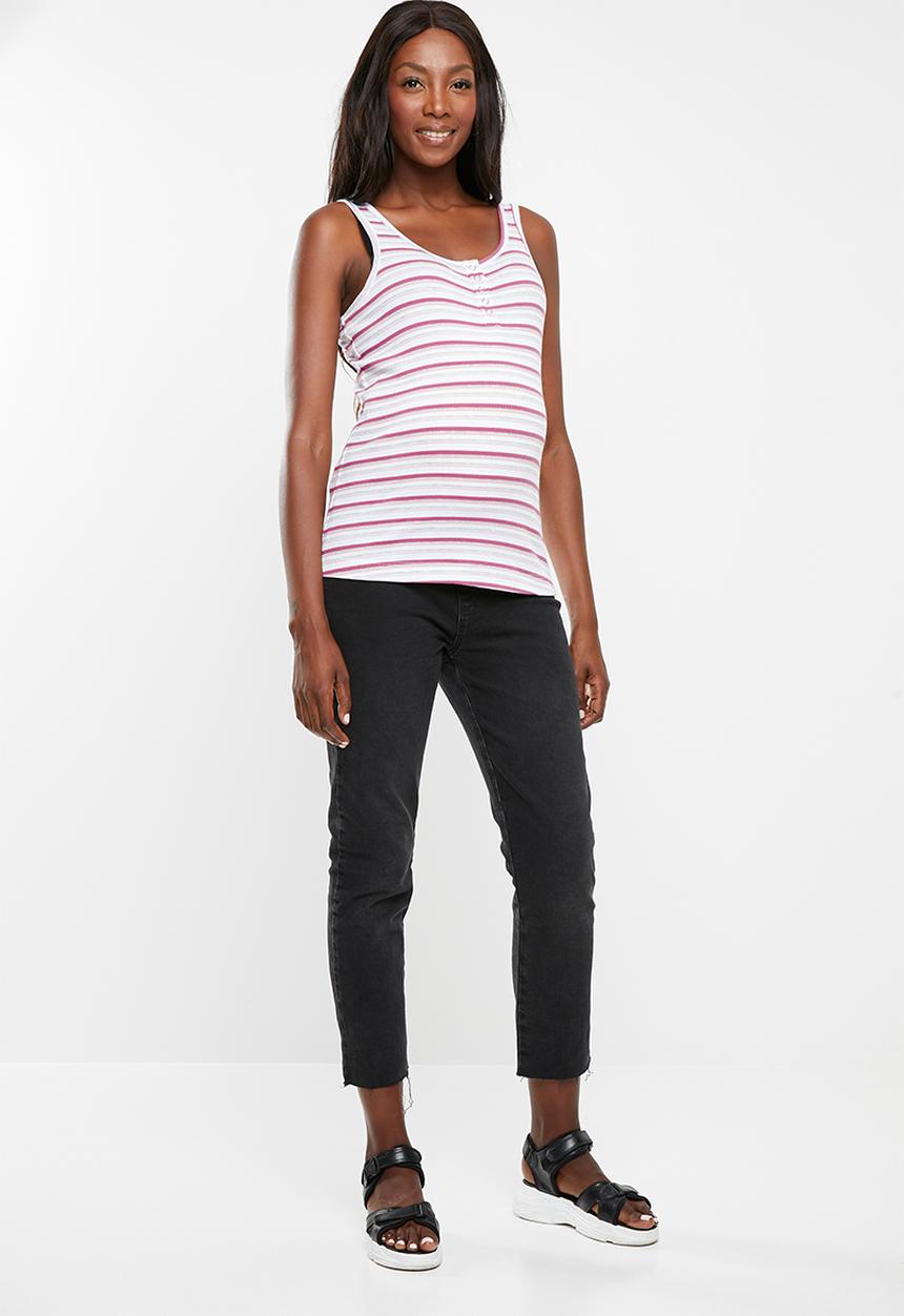Cotton On - Maternity henley sleeveless tank top - pink & white