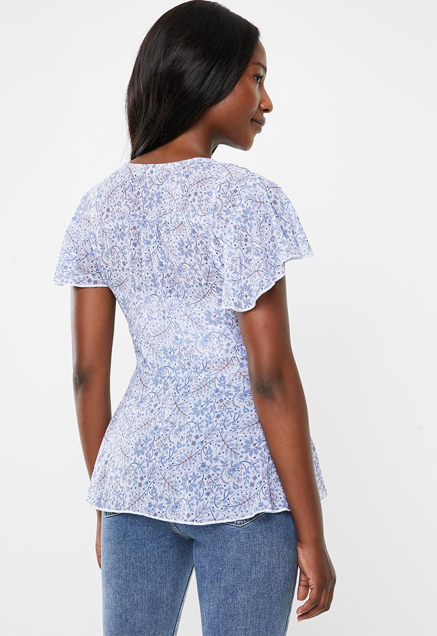 edit - Flutter sleeve button down blouse - multi