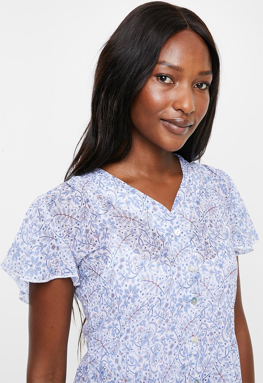 edit - Flutter sleeve button down blouse - multi