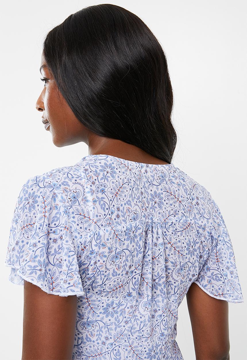 edit - Flutter sleeve button down blouse - multi