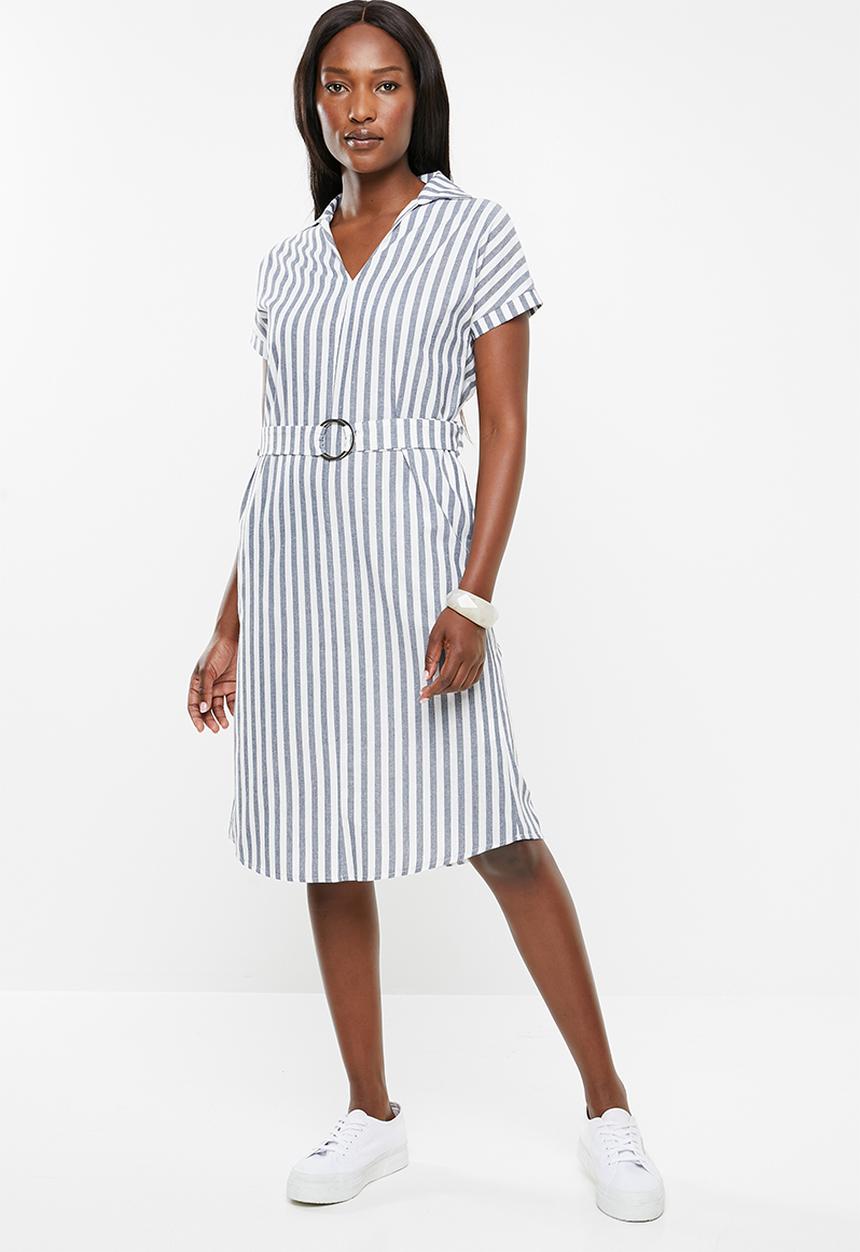 edit - Linen shirt dress - white & blue