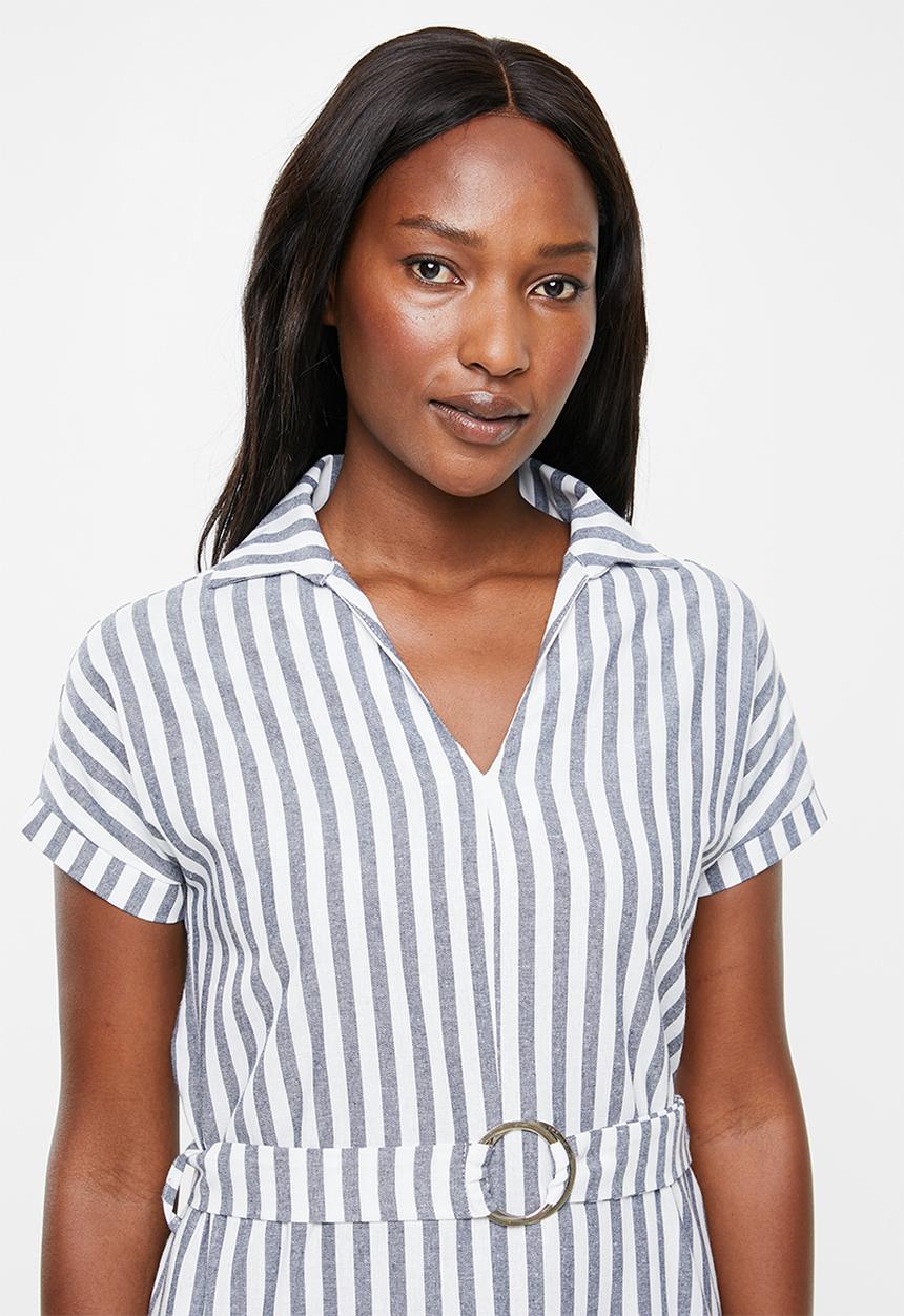 edit - Linen shirt dress - white & blue