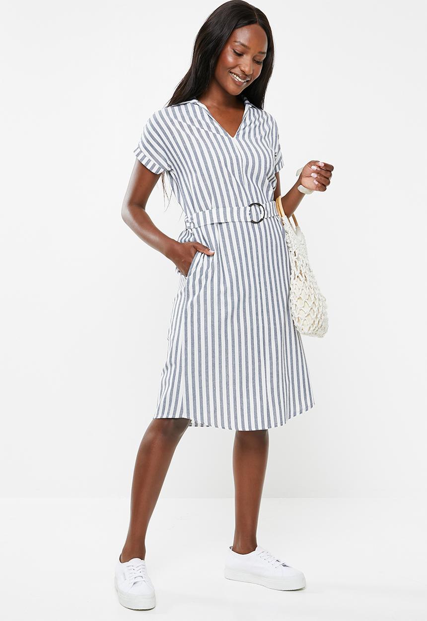 edit - Linen shirt dress - white & blue