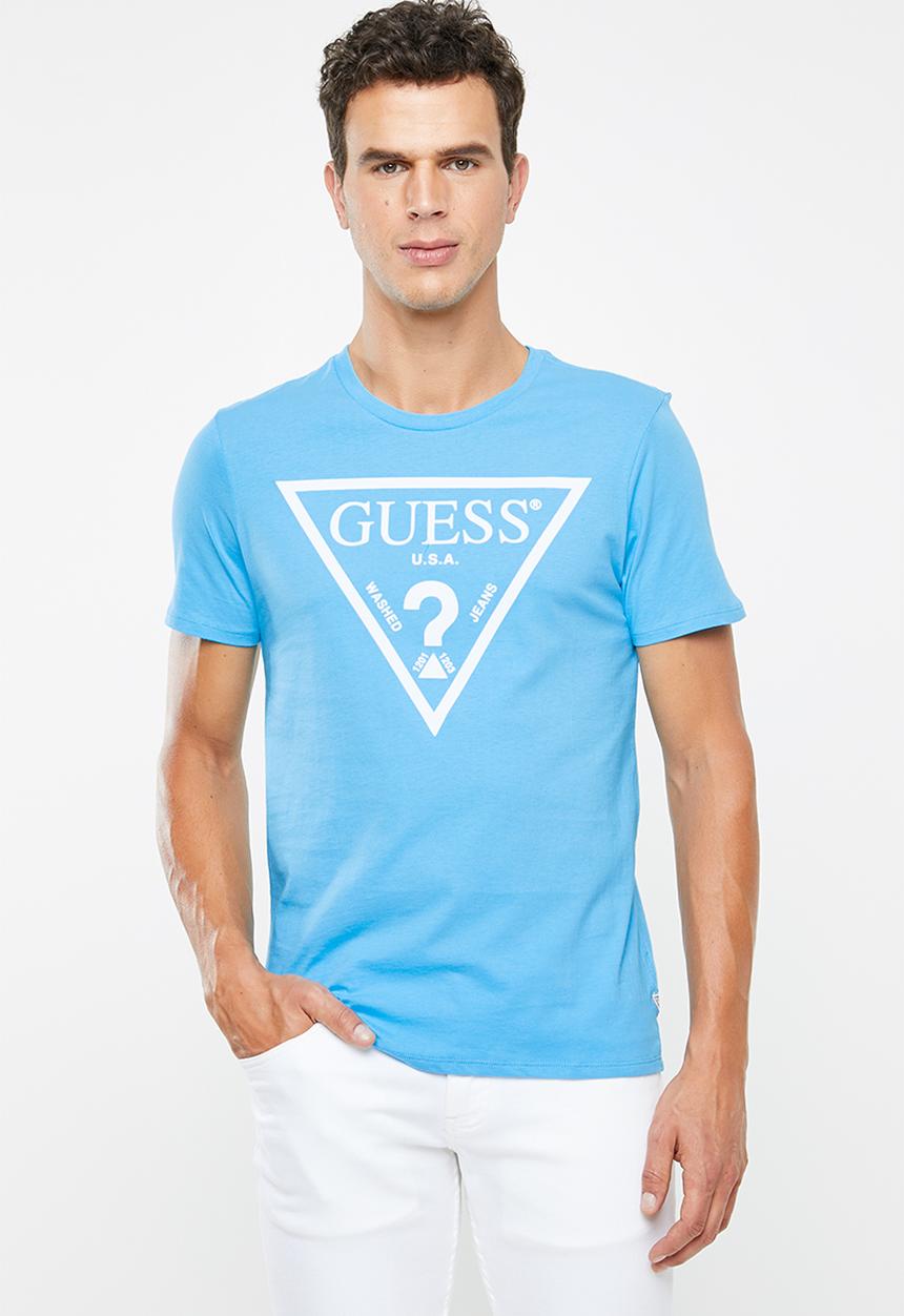 GUESS - Flock logo crew neck tee - blue
