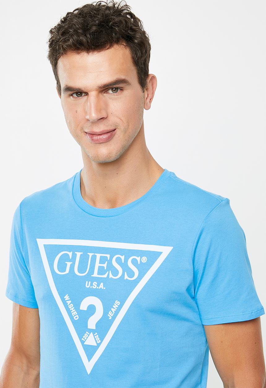 GUESS - Flock logo crew neck tee - blue