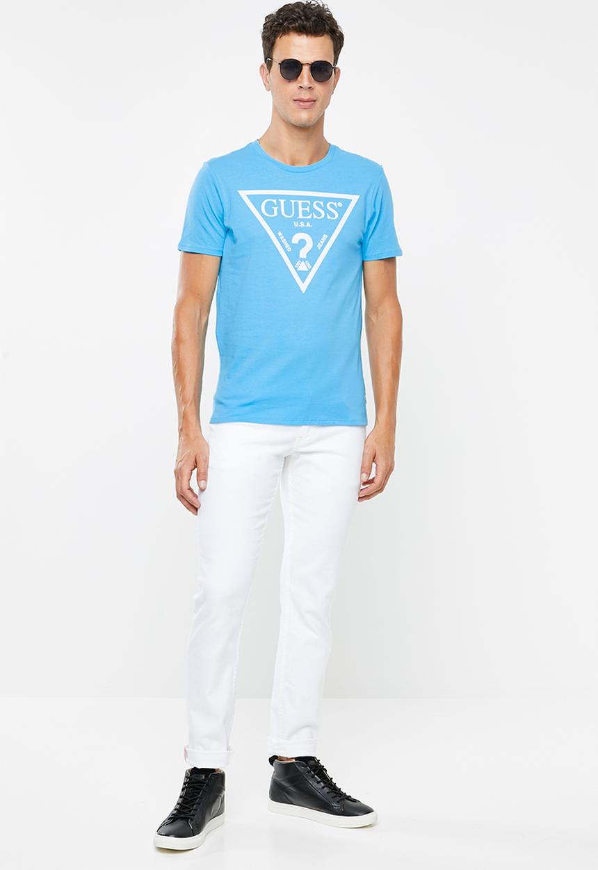 GUESS - Flock logo crew neck tee - blue