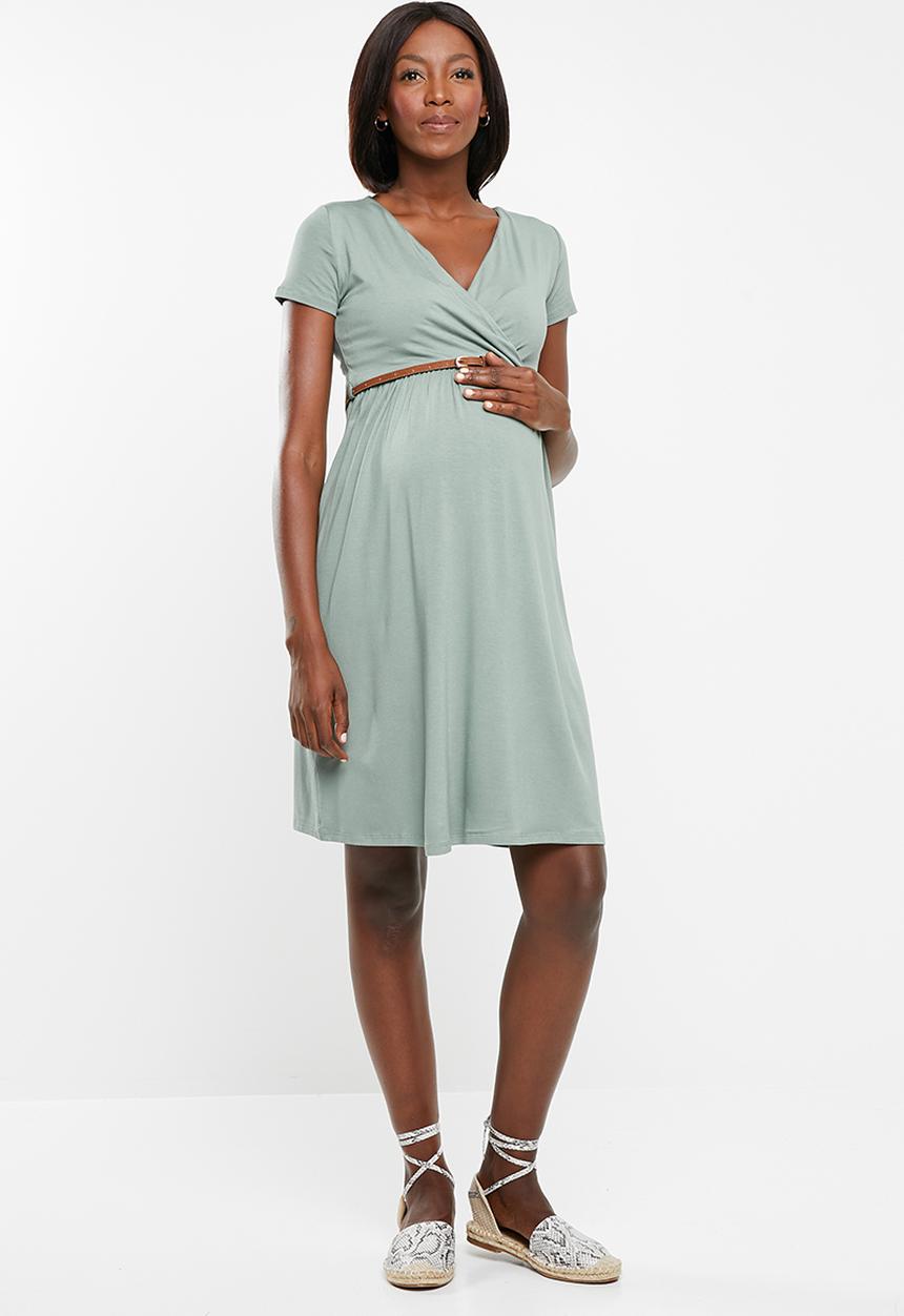 Cherry Melon - Maternity Belted front wrap dress - khaki 