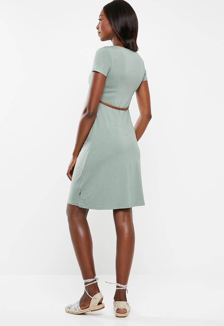 Cherry Melon - Maternity Belted front wrap dress - khaki 