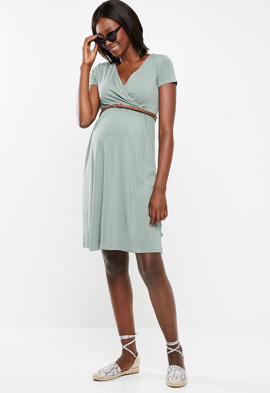 Cherry Melon - Maternity Belted front wrap dress - khaki 