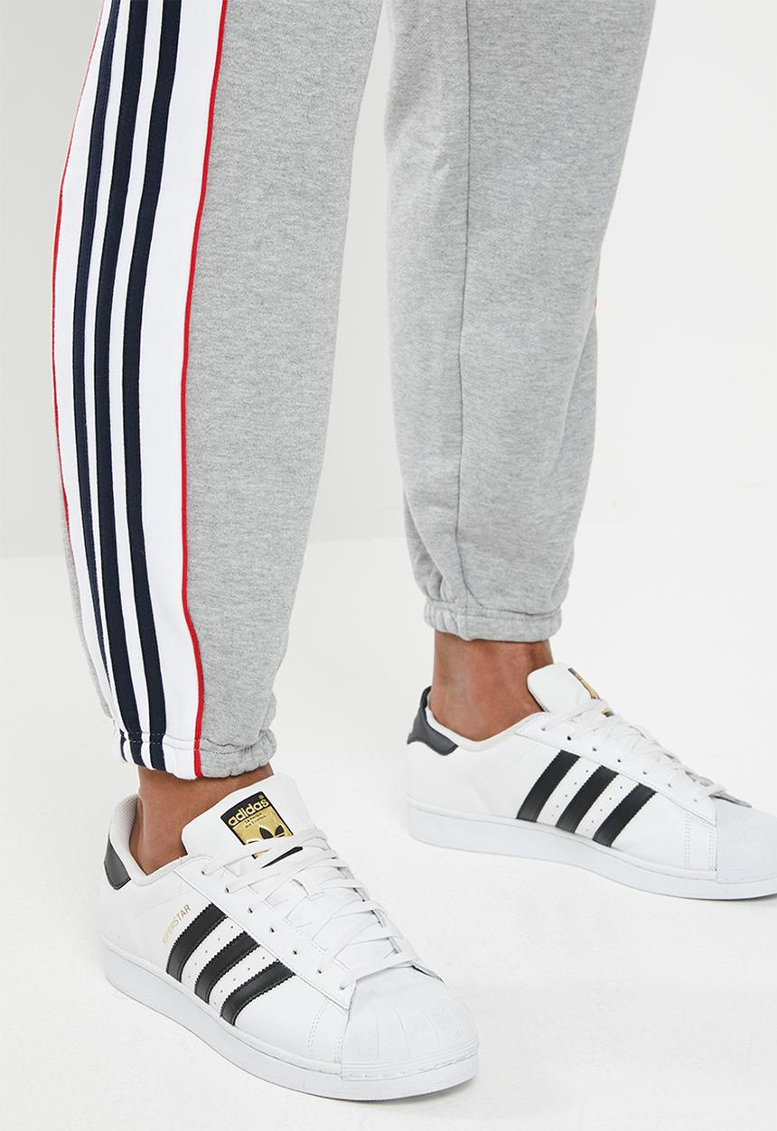 adidas Originals - 3 stripe panel track pants - medium grey heather & white
