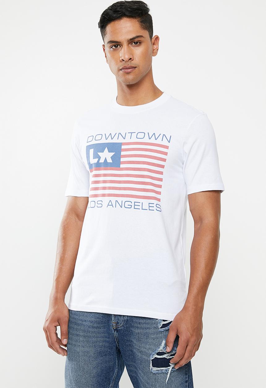 Cotton On - Downtown LA flag tbar text T-shirt - white