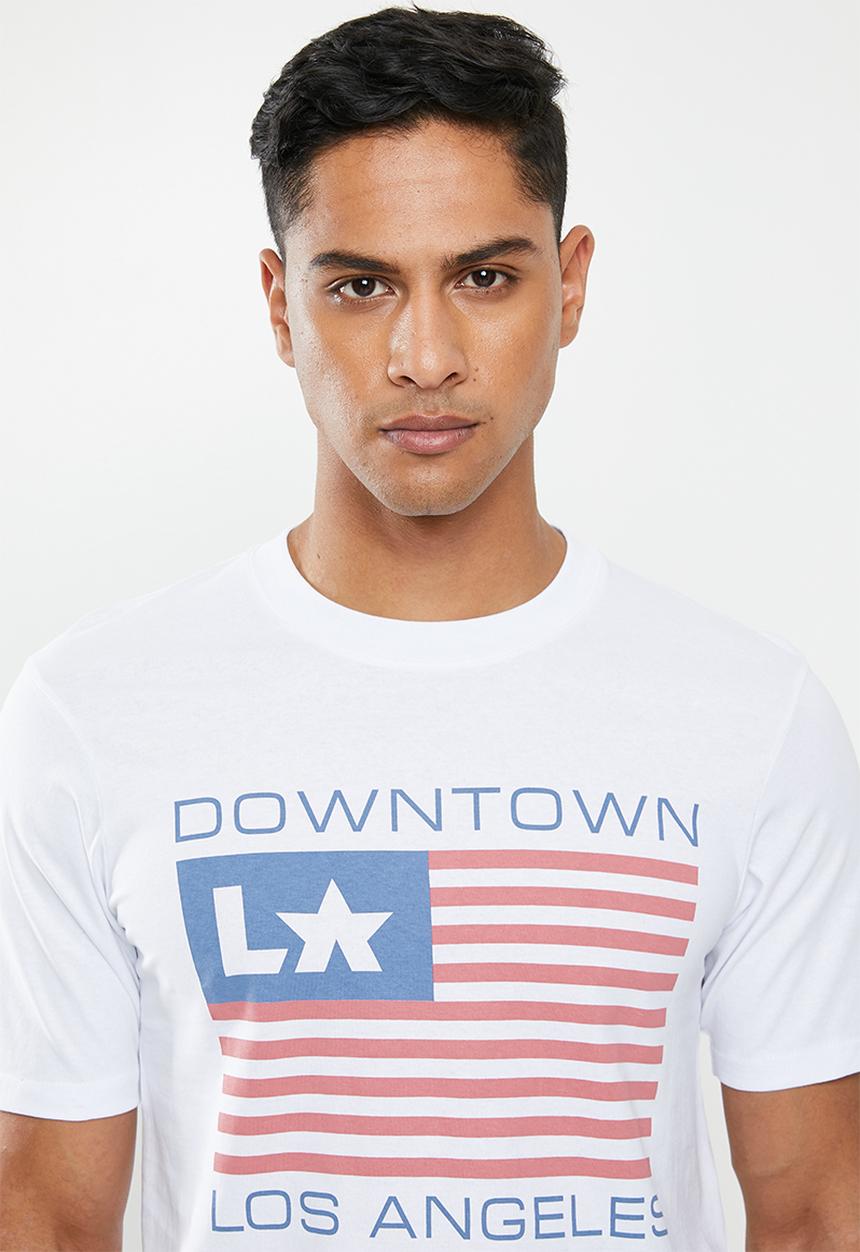 Cotton On - Downtown LA flag tbar text T-shirt - white