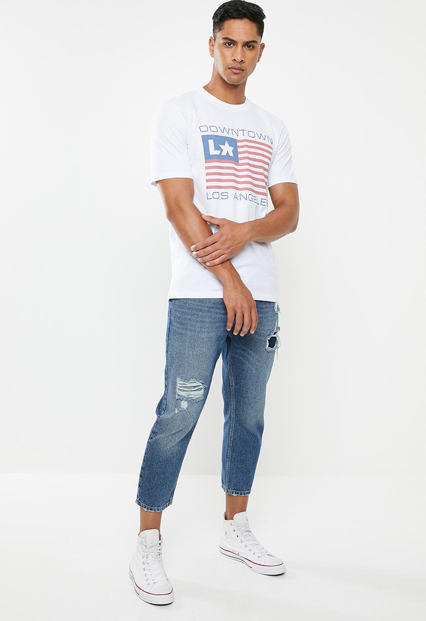 Cotton On - Downtown LA flag tbar text T-shirt - white