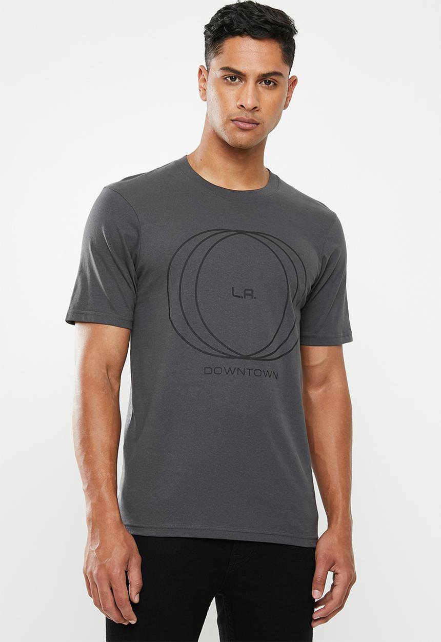 Cotton On - La circles Tbar text T-shirt - grey
