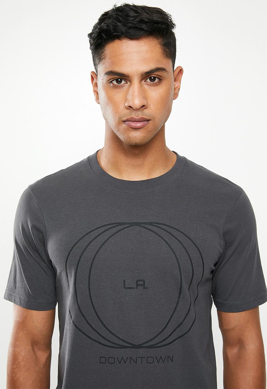 Cotton On - La circles Tbar text T-shirt - grey