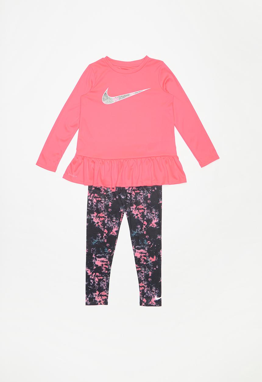 Nike - Nike girls peplum tunic & legging set - pink & black 