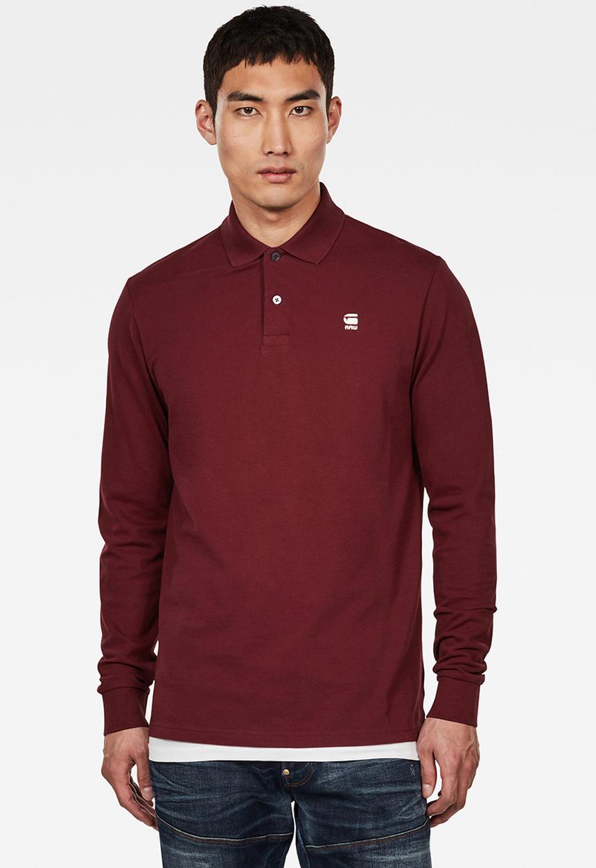 G-STAR - Core long sleeve polo - burgundy