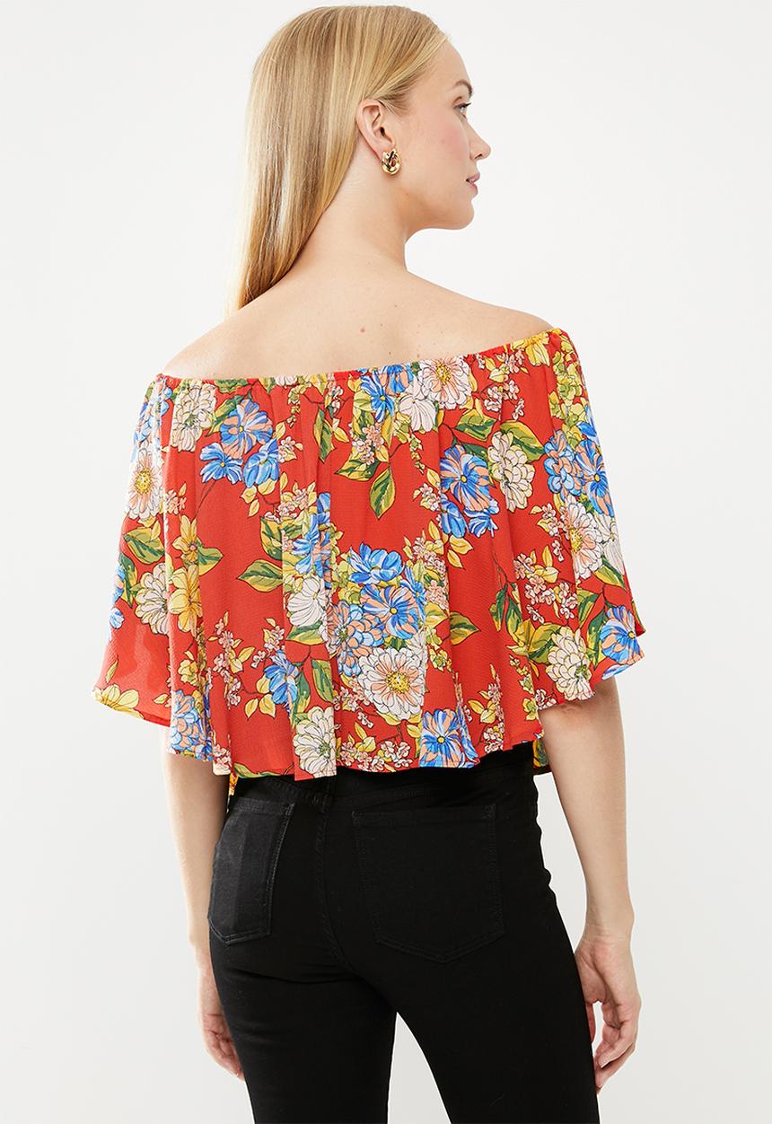 STYLE REPUBLIC - Satin bardot blouse - red
