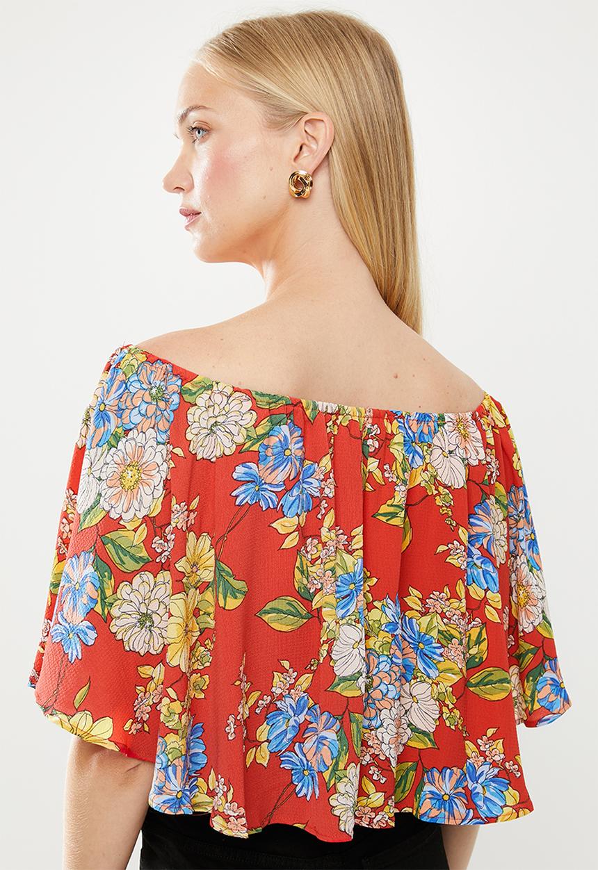 STYLE REPUBLIC - Satin bardot blouse - red