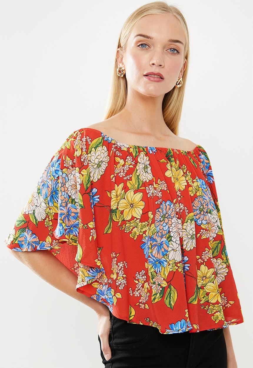 STYLE REPUBLIC - Satin bardot blouse - red