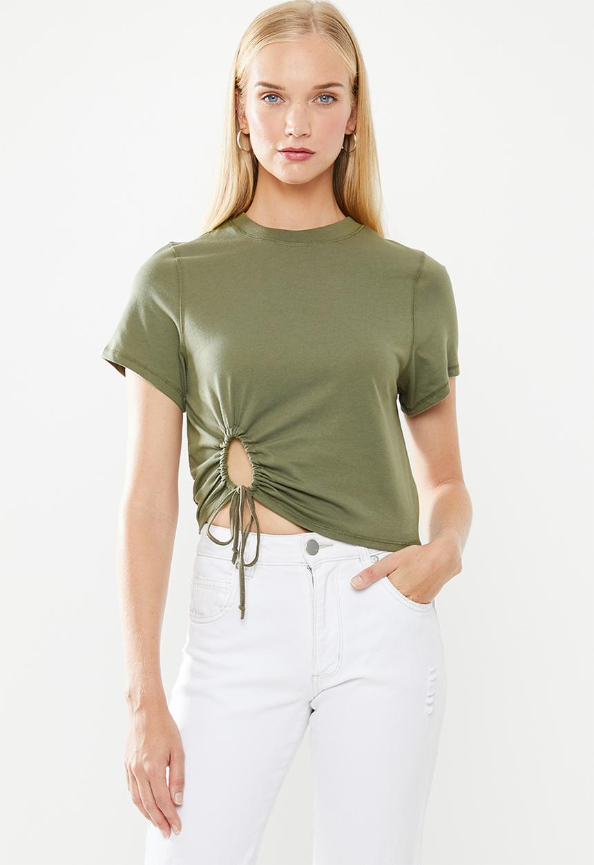 Cotton On - Franklin keyhole tie front short sleeve top - olive