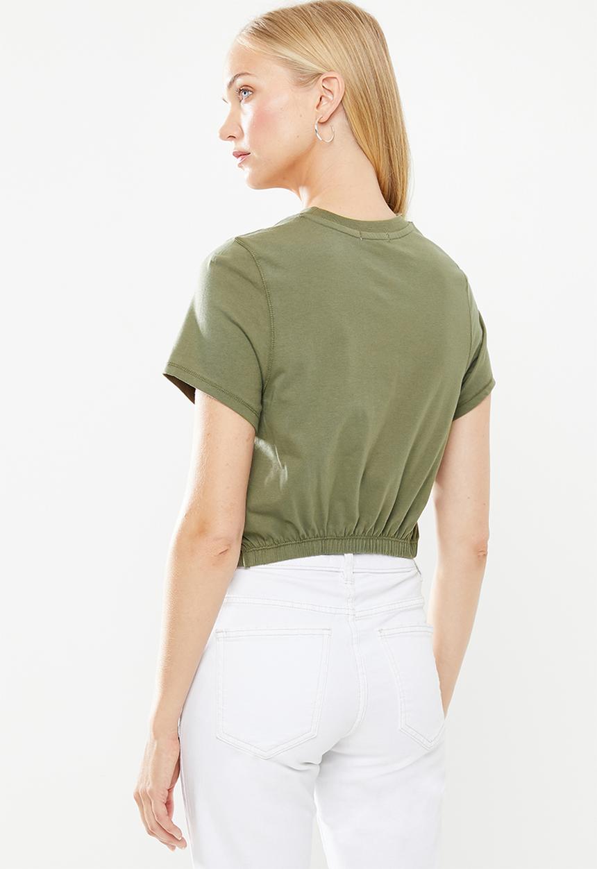 Cotton On - Franklin keyhole tie front short sleeve top - olive