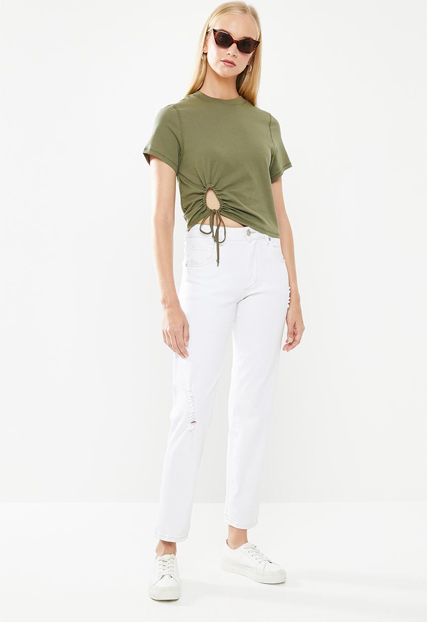 Cotton On - Franklin keyhole tie front short sleeve top - olive