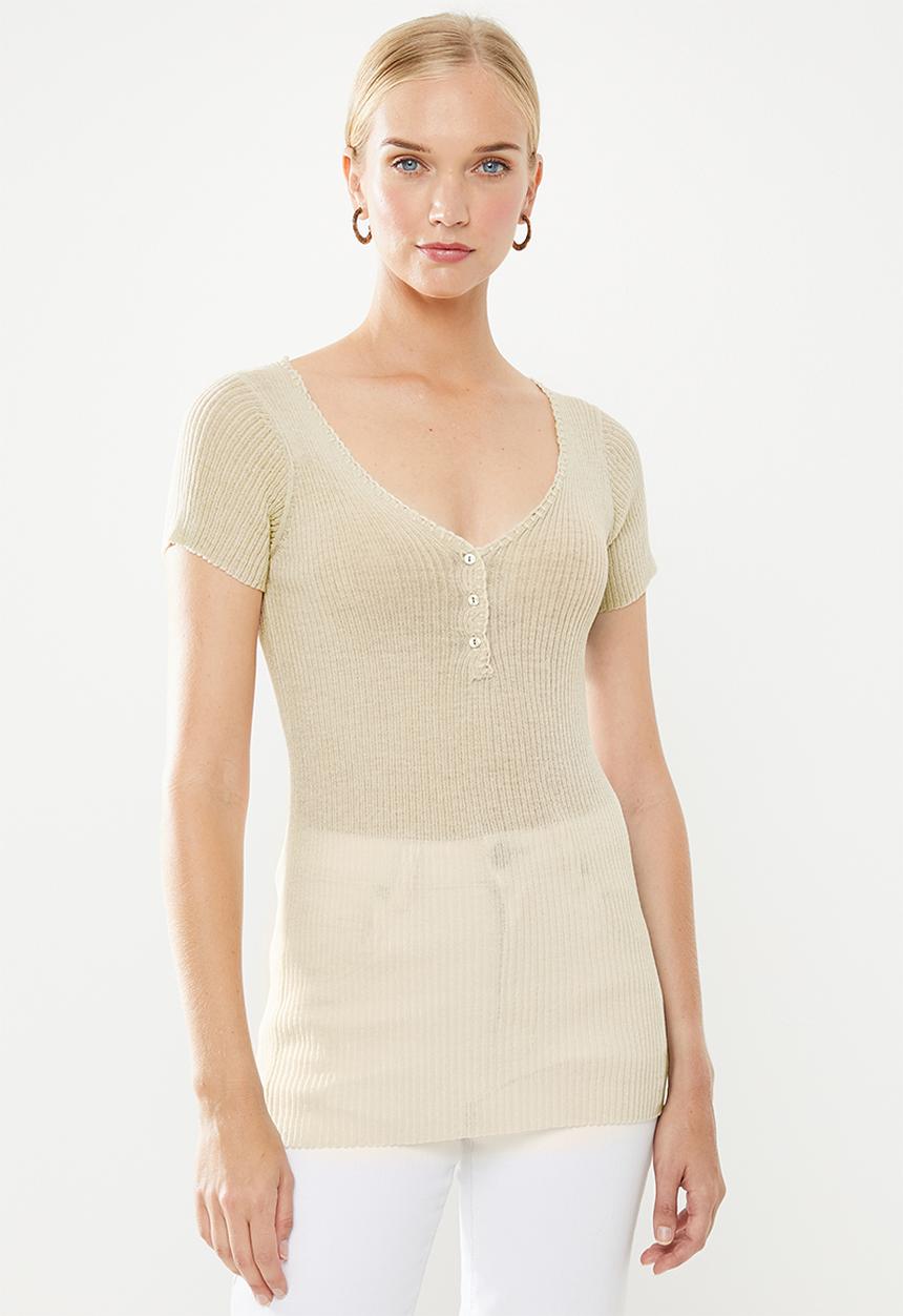 STYLE REPUBLIC - Cap sleeve rib pull over - ecru