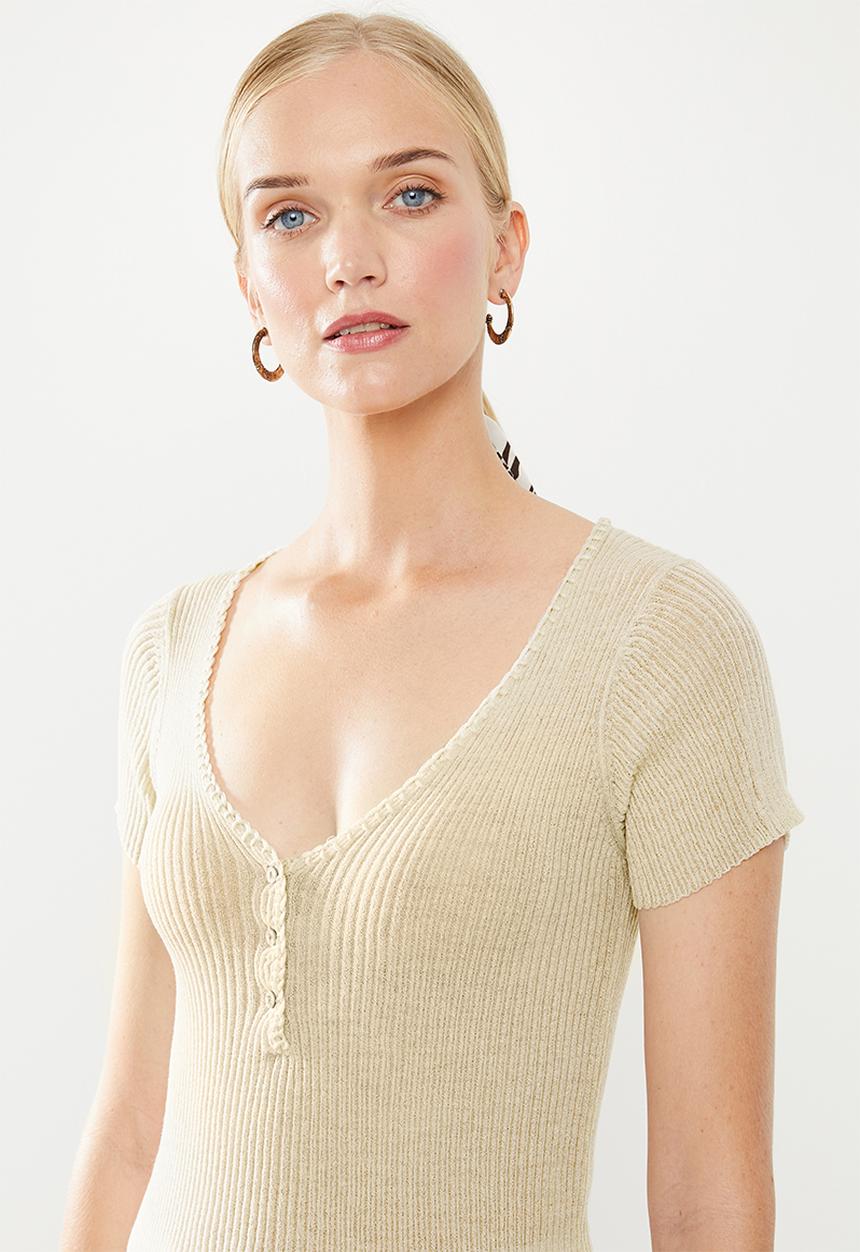 STYLE REPUBLIC - Cap sleeve rib pull over - ecru