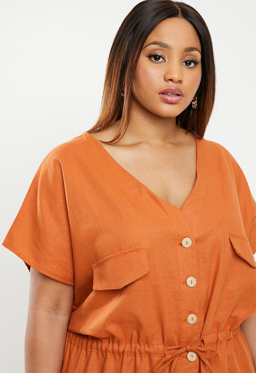 edit Plus - Linen sack dress - rust