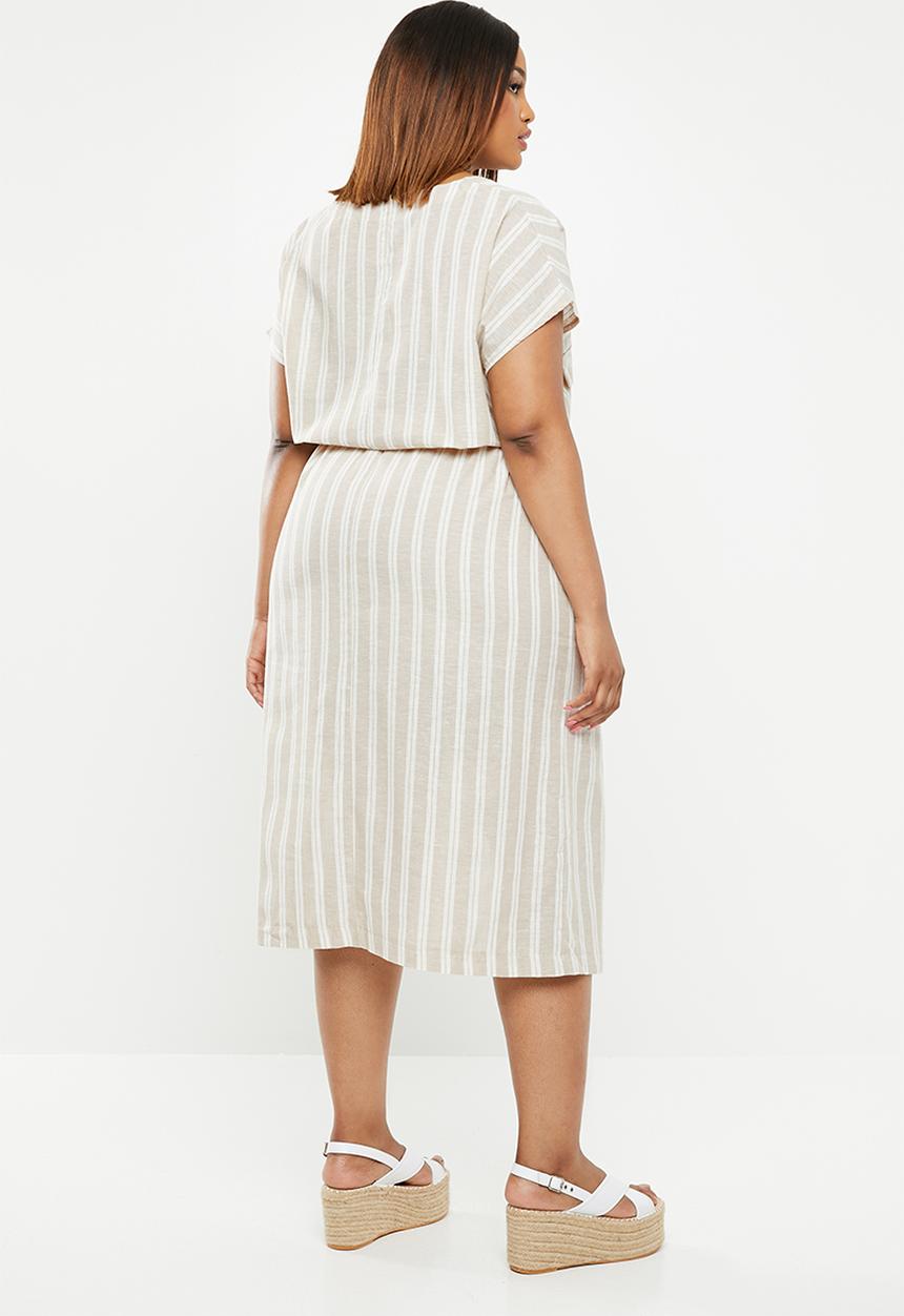 edit Plus - Linen sack dress - beige & cream