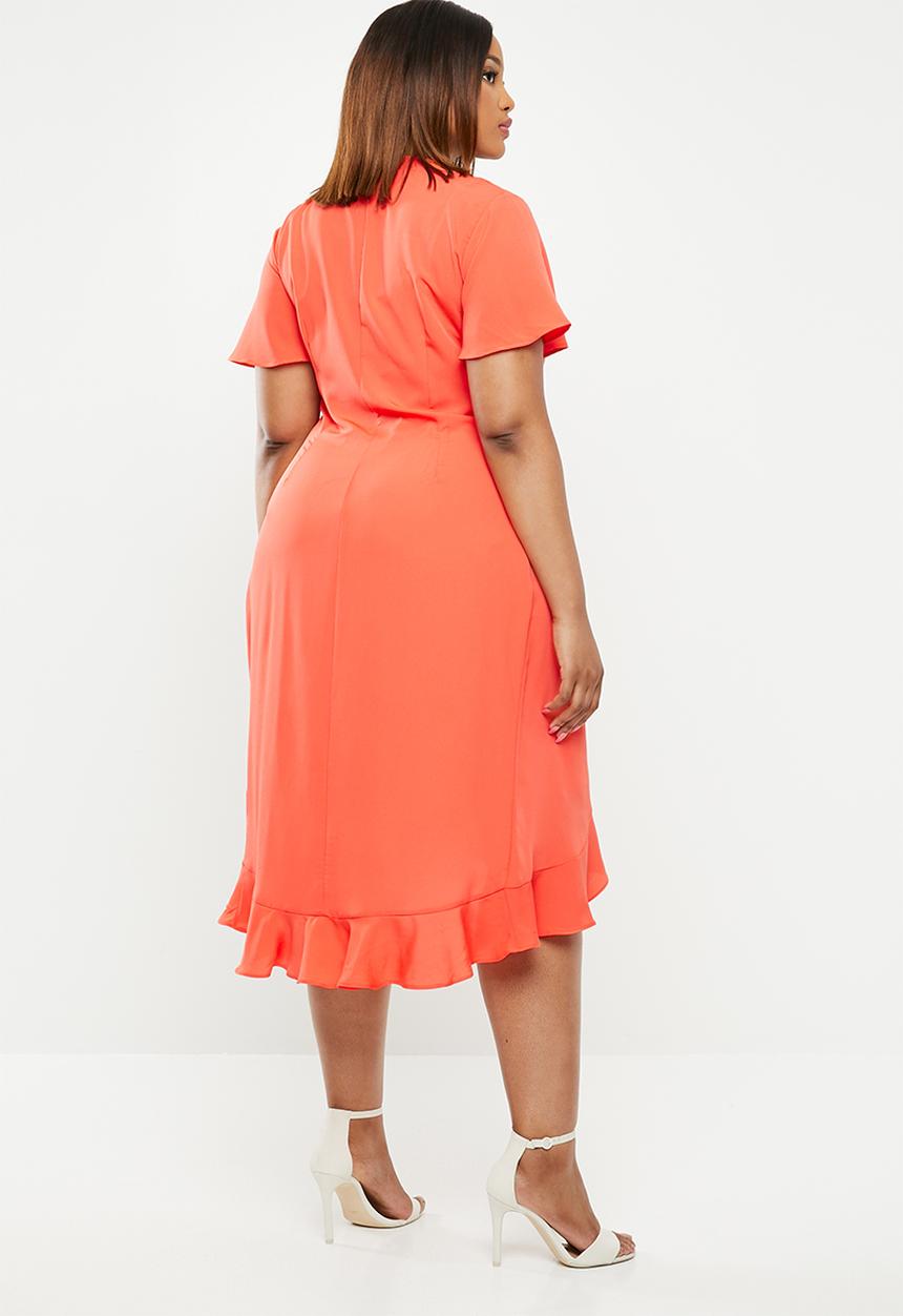POLO - Plus size darci ruffle dress - orange