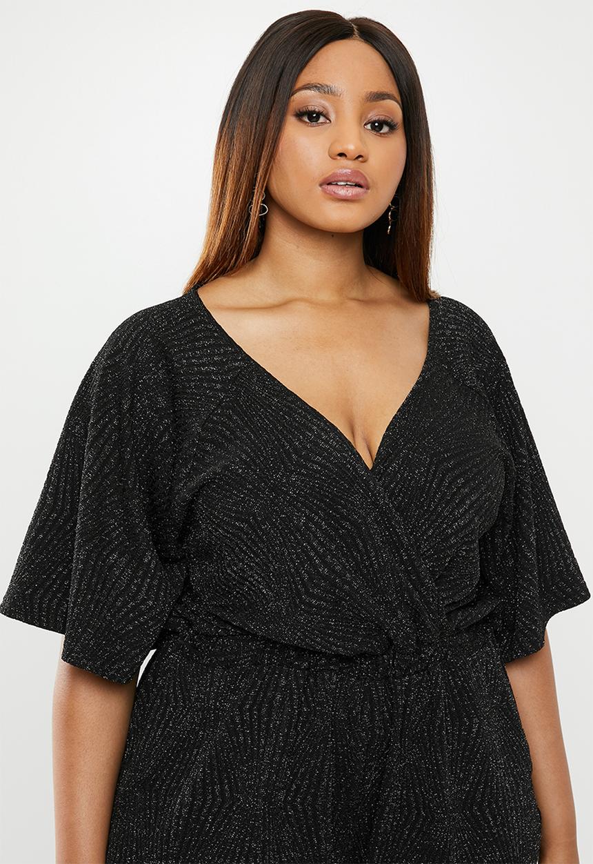 AMANDA LAIRD CHERRY - Crossover jumpsuit with flared sleeves - black