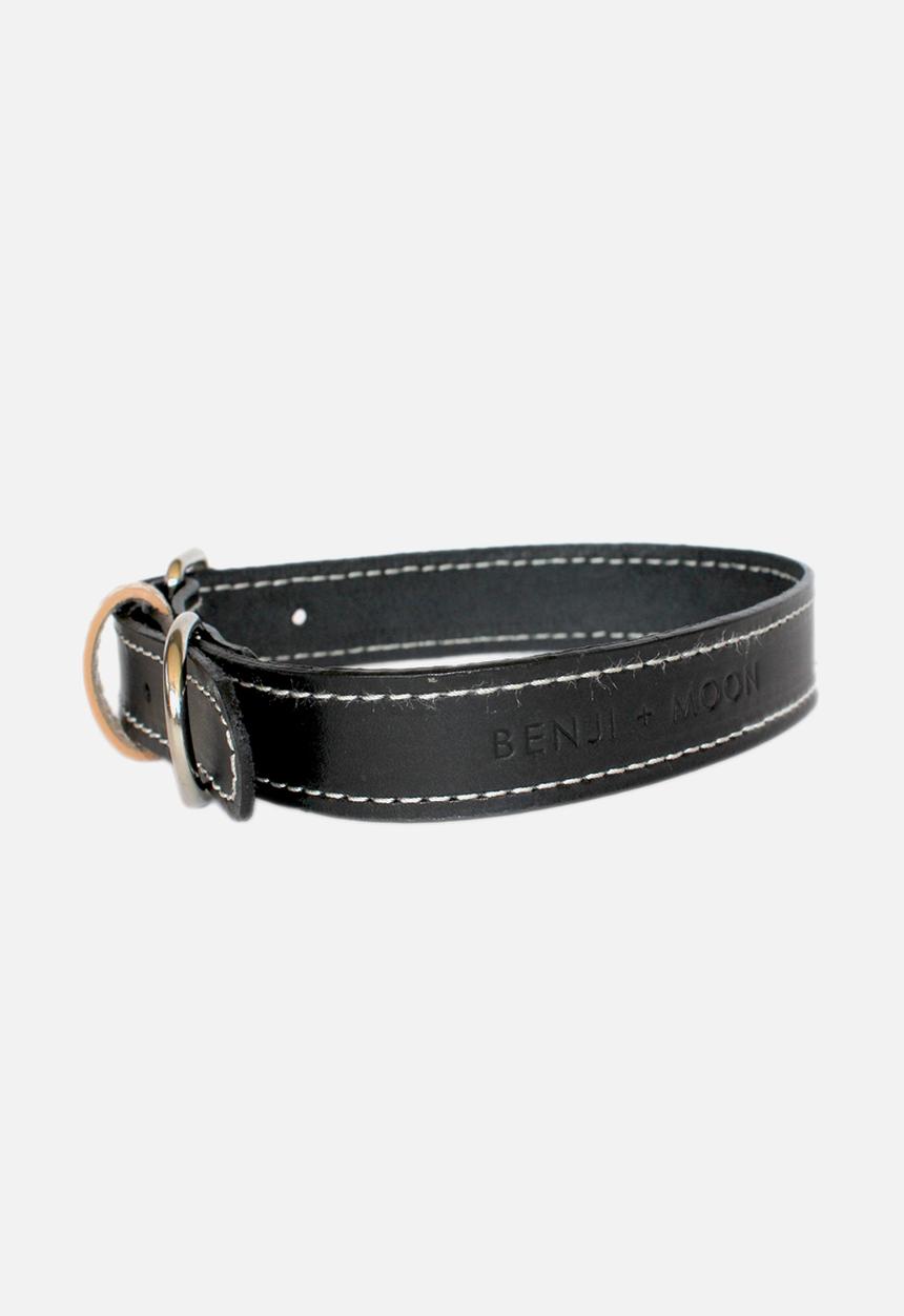 Benji & Moon - Leather dog collar - black/natural