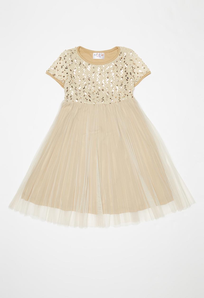 Pop Candy - Embroidered sequin combo dress - gold