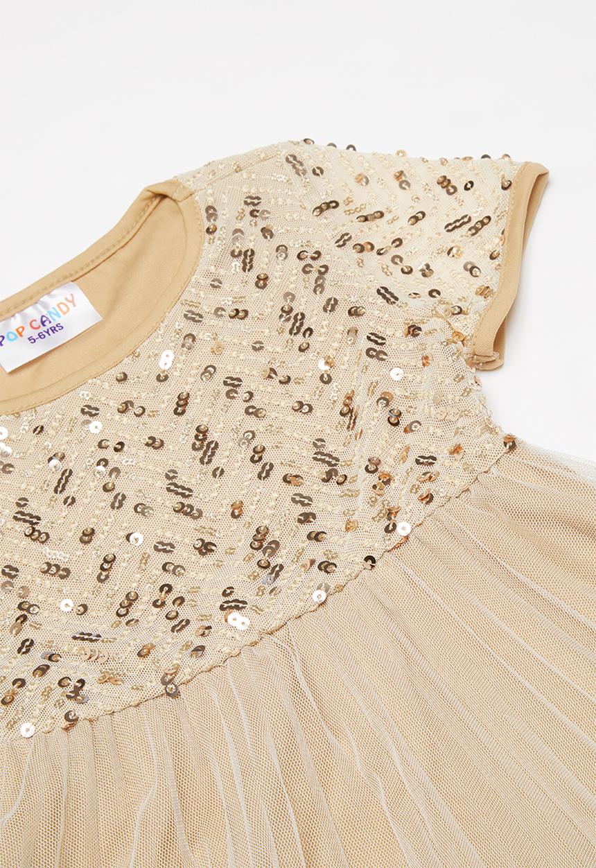 Pop Candy - Embroidered sequin combo dress - gold