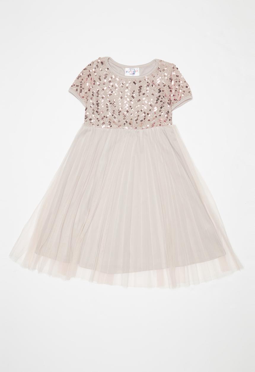 Pop Candy - Embroidered sequin combo dress - dusty pink