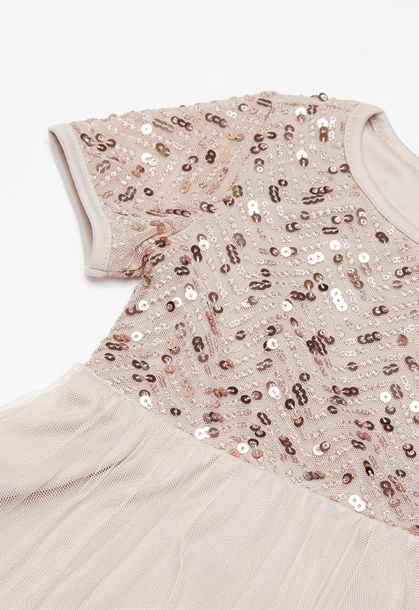Pop Candy - Embroidered sequin combo dress - dusty pink