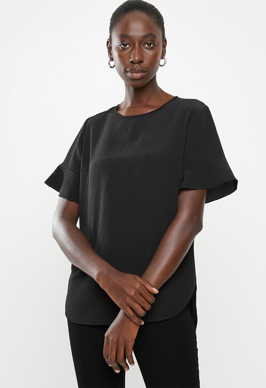 New Look - Charlie frill sleeve tee - black