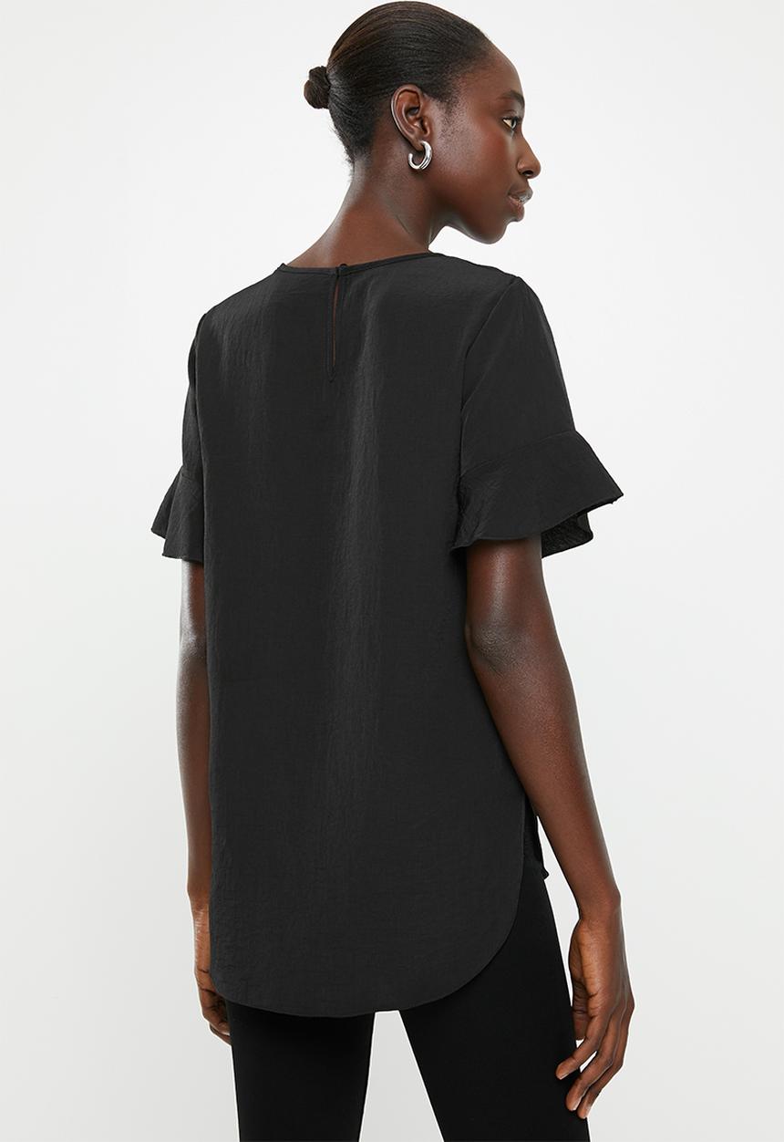 New Look - Charlie frill sleeve tee - black