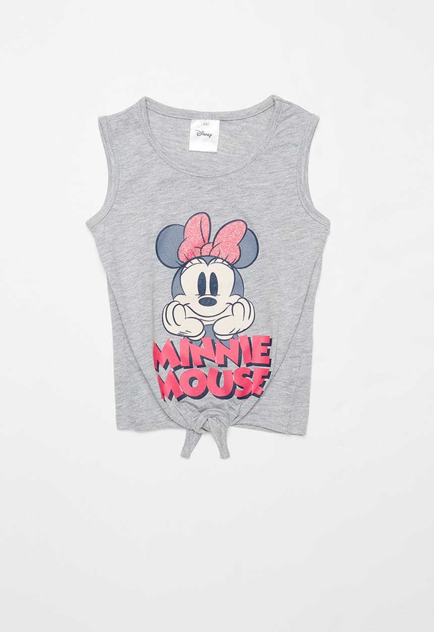 Pop Candy - Girls tie front Minnie Mouse tee - grey